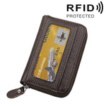 Portefeuille porte-cartes horizontal en cuir de vachette véritable couleur unie avec fermeture éclair, protection RFID, étui protecteur avec 12 emplacements pour cartes, Taille : 11,5*7,5cm
