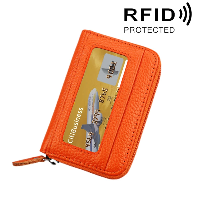 Portefeuille porte-cartes horizontal en cuir de vachette véritable couleur unie avec fermeture éclair, protection RFID, étui protecteur avec 12 emplacements pour cartes, Taille : 11,5*7,5cm