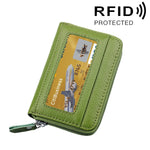 Portefeuille porte-cartes horizontal en cuir de vachette véritable couleur unie avec fermeture éclair, protection RFID, étui protecteur avec 12 emplacements pour cartes, Taille : 11,5*7,5cm