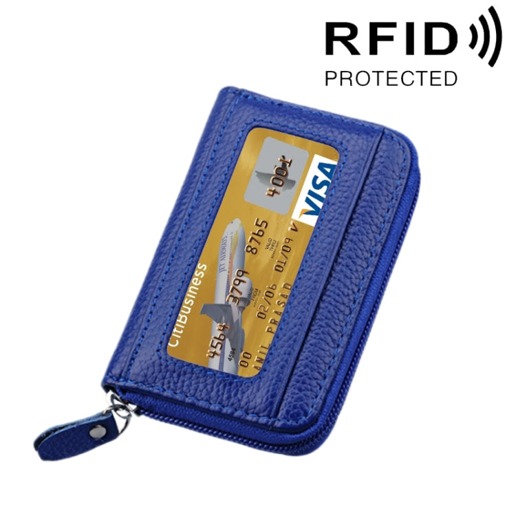 Portefeuille porte-cartes horizontal en cuir de vachette véritable couleur unie avec fermeture éclair, protection RFID, étui protecteur avec 12 emplacements pour cartes, Taille : 11,5*7,5cm