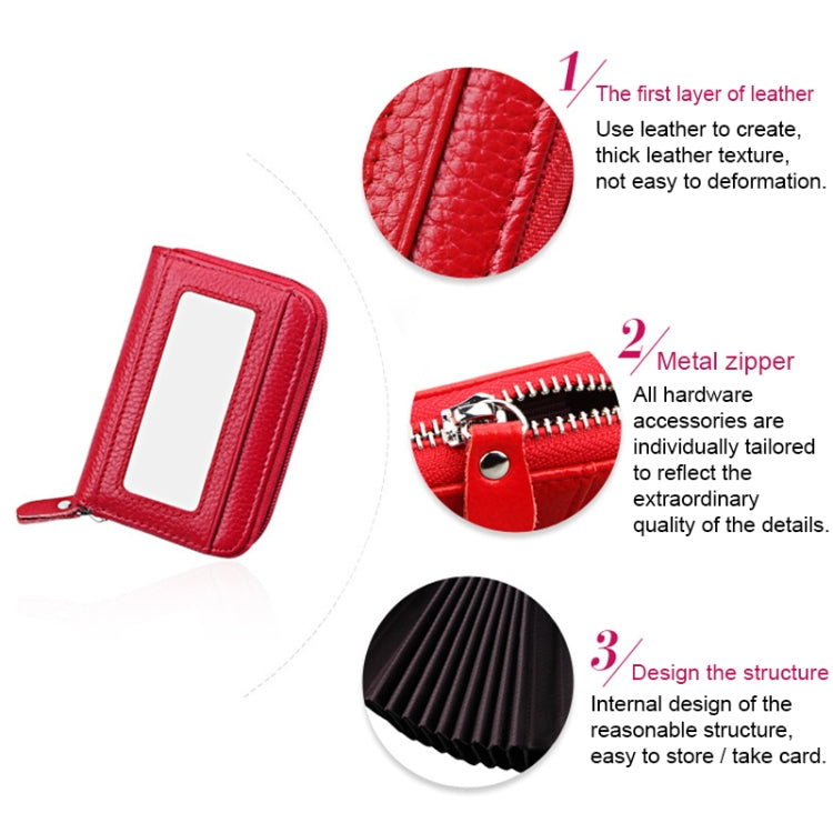 Portefeuille porte-cartes horizontal en cuir de vachette véritable couleur unie avec fermeture éclair, protection RFID, étui protecteur avec 12 emplacements pour cartes, Taille : 11,5*7,5cm