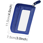 Portefeuille porte-cartes horizontal en cuir de vachette véritable couleur unie avec fermeture éclair, protection RFID, étui protecteur avec 12 emplacements pour cartes, Taille : 11,5*7,5cm