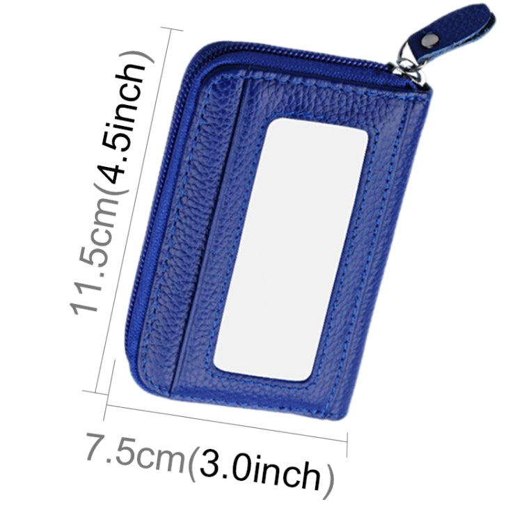 Portefeuille porte-cartes horizontal en cuir de vachette véritable couleur unie avec fermeture éclair, protection RFID, étui protecteur avec 12 emplacements pour cartes, Taille : 11,5*7,5cm