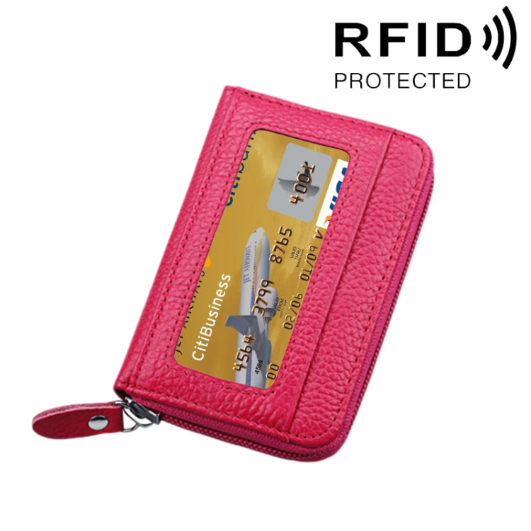 Portefeuille porte-cartes horizontal en cuir de vachette véritable couleur unie avec fermeture éclair, protection RFID, étui protecteur avec 12 emplacements pour cartes, Taille : 11,5*7,5cm