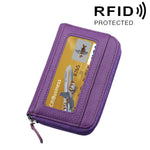 Portefeuille porte-cartes horizontal en cuir de vachette véritable couleur unie avec fermeture éclair, protection RFID, étui protecteur avec 12 emplacements pour cartes, Taille : 11,5*7,5cm