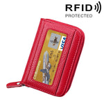 Portefeuille porte-cartes horizontal en cuir de vachette véritable couleur unie avec fermeture éclair, protection RFID, étui protecteur avec 12 emplacements pour cartes, Taille : 11,5*7,5cm