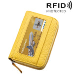 Portefeuille porte-cartes horizontal en cuir de vachette véritable couleur unie avec fermeture éclair, protection RFID, étui protecteur avec 12 emplacements pour cartes, Taille : 11,5*7,5cm