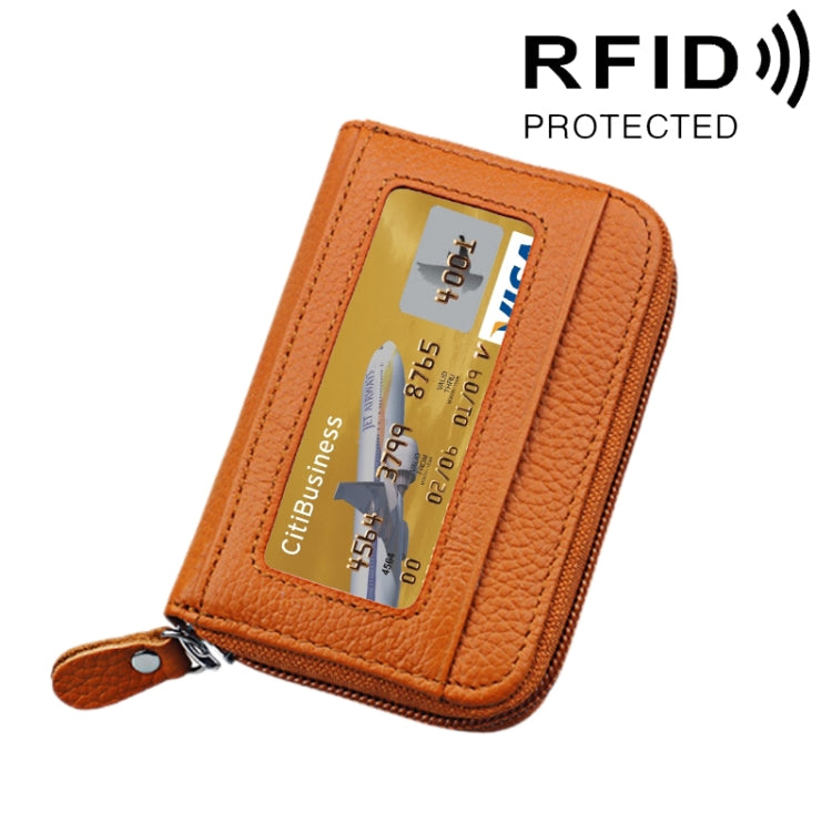 Portefeuille porte-cartes horizontal en cuir de vachette véritable couleur unie avec fermeture éclair, protection RFID, étui protecteur avec 12 emplacements pour cartes, Taille : 11,5*7,5cm