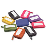 Portefeuille porte-cartes horizontal en cuir de vachette véritable couleur unie avec fermeture éclair, protection RFID, étui protecteur avec 12 emplacements pour cartes, Taille : 11,5*7,5cm