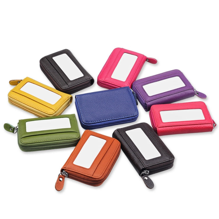 Portefeuille porte-cartes horizontal en cuir de vachette véritable couleur unie avec fermeture éclair, protection RFID, étui protecteur avec 12 emplacements pour cartes, Taille : 11,5*7,5cm