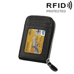 Portefeuille porte-cartes vertical en cuir de vachette véritable couleur unie avec fermeture éclair, protection RFID, étui protecteur avec 12 emplacements pour cartes, Taille : 11,5*7,5cm