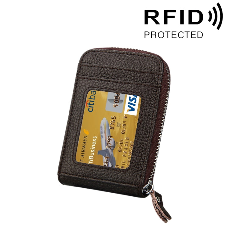 Portefeuille porte-cartes vertical en cuir de vachette véritable couleur unie avec fermeture éclair, protection RFID, étui protecteur avec 12 emplacements pour cartes, Taille : 11,5*7,5cm