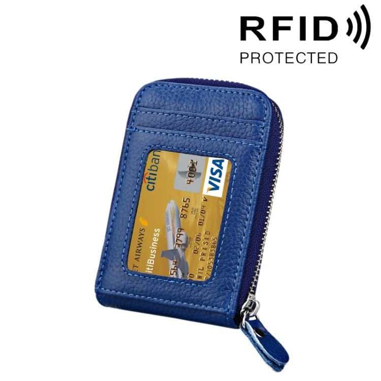 Portefeuille porte-cartes vertical en cuir de vachette véritable couleur unie avec fermeture éclair, protection RFID, étui protecteur avec 12 emplacements pour cartes, Taille : 11,5*7,5cm
