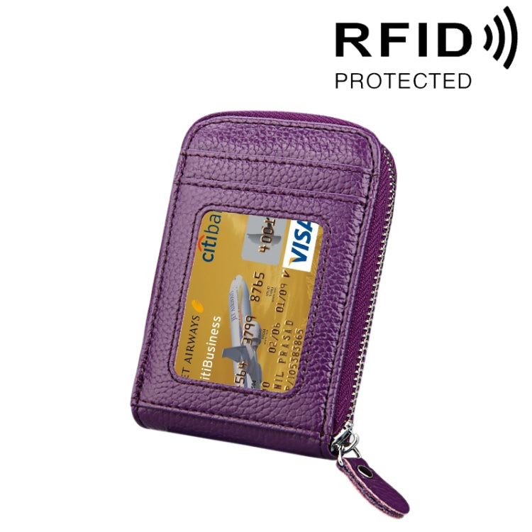 Portefeuille porte-cartes vertical en cuir de vachette véritable couleur unie avec fermeture éclair, protection RFID, étui protecteur avec 12 emplacements pour cartes, Taille : 11,5*7,5cm