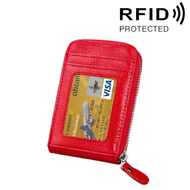 Portefeuille porte-cartes vertical en cuir de vachette véritable couleur unie avec fermeture éclair, protection RFID, étui protecteur avec 12 emplacements pour cartes, Taille : 11,5*7,5cm