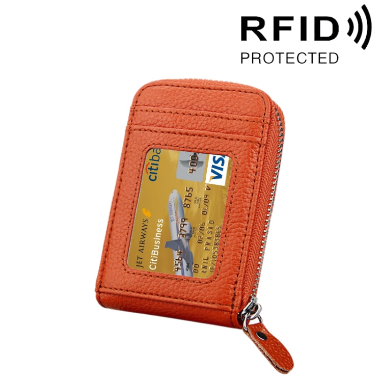 Portefeuille porte-cartes vertical en cuir de vachette véritable couleur unie avec fermeture éclair, protection RFID, étui protecteur avec 12 emplacements pour cartes, Taille : 11,5*7,5cm
