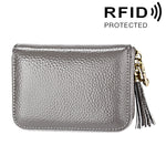 Porte-cartes portefeuille en cuir de vache véritable couleur unie avec fermeture éclair, protection RFID, porte-cartes, porte-monnaie avec pendentif à pompon & 15 emplacements pour cartes pour femmes, Taille : 11,1*7,6*3,5cm