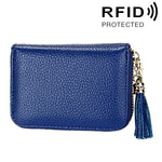 Porte-cartes portefeuille en cuir de vache véritable couleur unie avec fermeture éclair, protection RFID, porte-cartes, porte-monnaie avec pendentif à pompon & 15 emplacements pour cartes pour femmes, Taille : 11,1*7,6*3,5cm