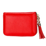 Porte-cartes portefeuille en cuir de vache véritable couleur unie avec fermeture éclair, protection RFID, porte-cartes, porte-monnaie avec pendentif à pompon & 15 emplacements pour cartes pour femmes, Taille : 11,1*7,6*3,5cm