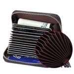 Porte-cartes portefeuille en cuir de vache véritable couleur unie avec fermeture éclair, protection RFID, porte-cartes, porte-monnaie avec pendentif à pompon & 15 emplacements pour cartes pour femmes, Taille : 11,1*7,6*3,5cm