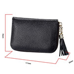 Porte-cartes portefeuille en cuir de vache véritable couleur unie avec fermeture éclair, protection RFID, porte-cartes, porte-monnaie avec pendentif à pompon & 15 emplacements pour cartes pour femmes, Taille : 11,1*7,6*3,5cm