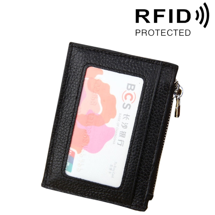 Porte-cartes portefeuille en cuir de vachette uni avec fermeture éclair, sac de protection anti-RFID, porte-monnaie, Taille : 11*8*1.5cm