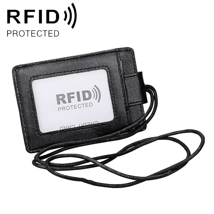 KB153 Porte-cartes en cuir antimagnetique RFID avec badge d'identité et lanière