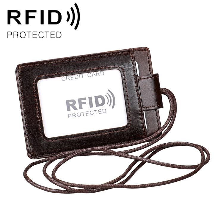 KB153 Porte-cartes en cuir antimagnetique RFID avec badge d'identité et lanière