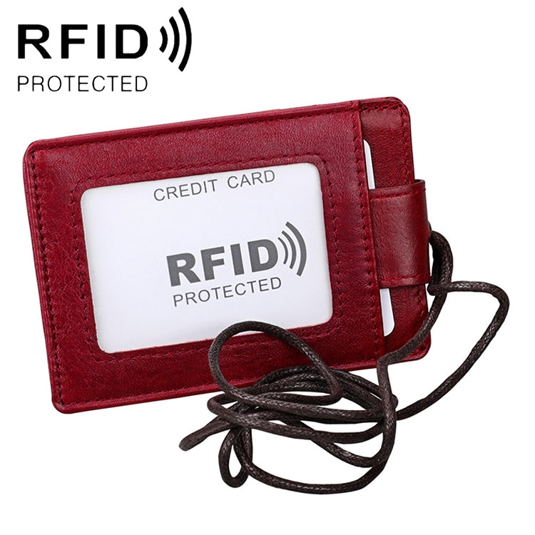 KB153 Porte-cartes en cuir antimagnetique RFID avec badge d'identité et lanière