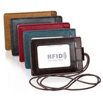 KB153 Porte-cartes en cuir antimagnetique RFID avec badge d'identité et lanière