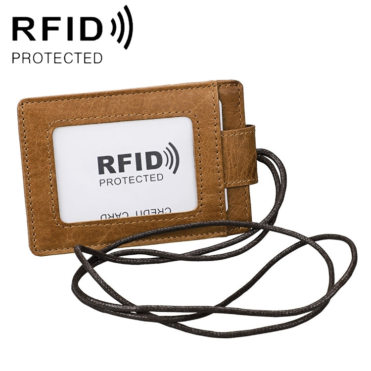 KB153 Porte-cartes en cuir antimagnetique RFID avec badge d'identité et lanière