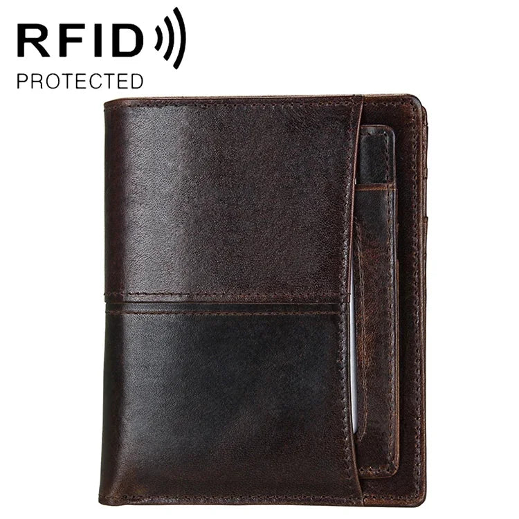 8232 Portefeuille en cuir huilé pour homme antimagnetique RFID avec porte-cartes détachable, 8232