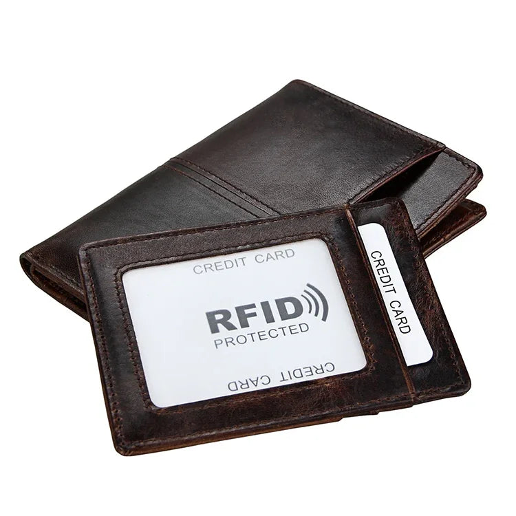 8232 Portefeuille en cuir huilé pour homme antimagnetique RFID avec porte-cartes détachable, 8232