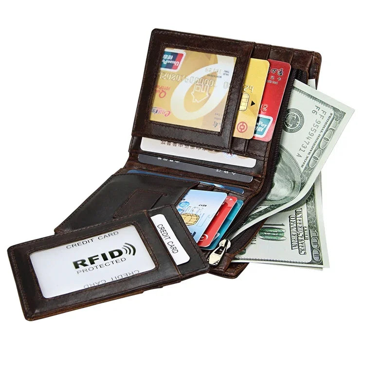 8232 Portefeuille en cuir huilé pour homme antimagnetique RFID avec porte-cartes détachable, 8232