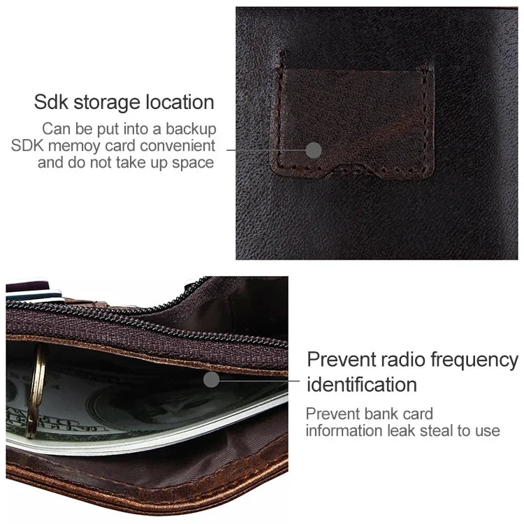 8232 Portefeuille en cuir huilé pour homme antimagnetique RFID avec porte-cartes détachable, 8232