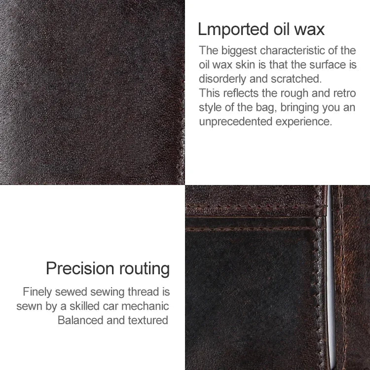 8232 Portefeuille en cuir huilé pour homme antimagnetique RFID avec porte-cartes détachable, 8232