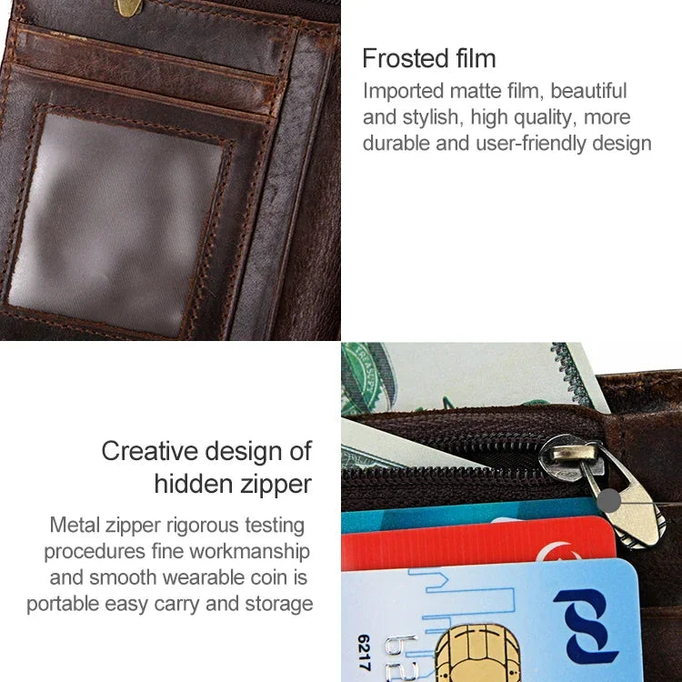 8232 Portefeuille en cuir huilé pour homme antimagnetique RFID avec porte-cartes détachable, 8232