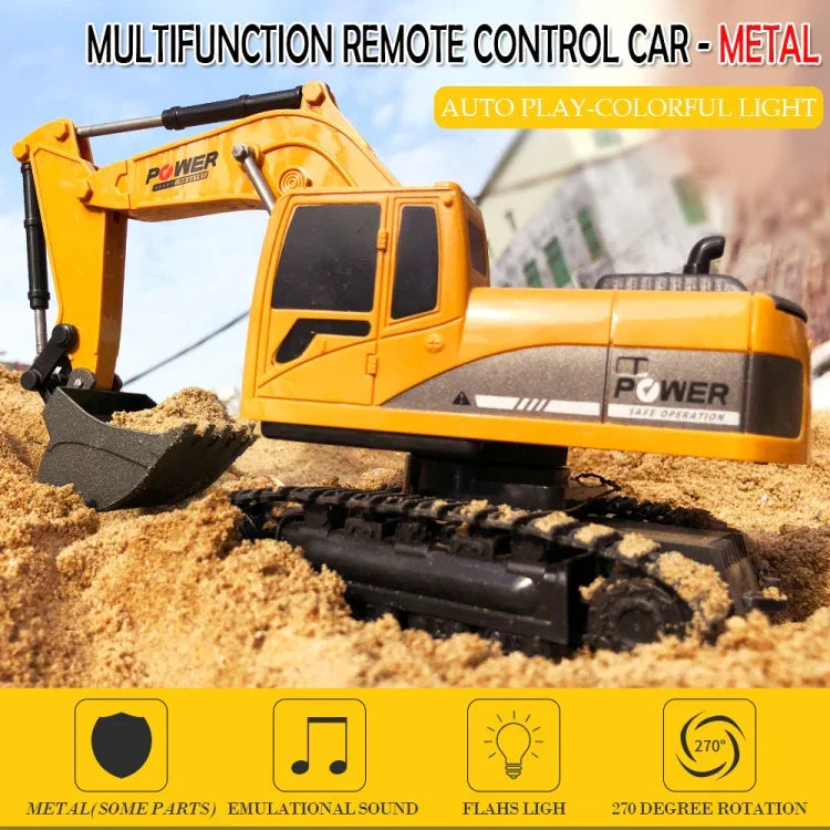 258-1 6 canaux 2,4 GHz 1/24RC Excavatrice métallique télécommandée, voiture RC rechargeable, métal