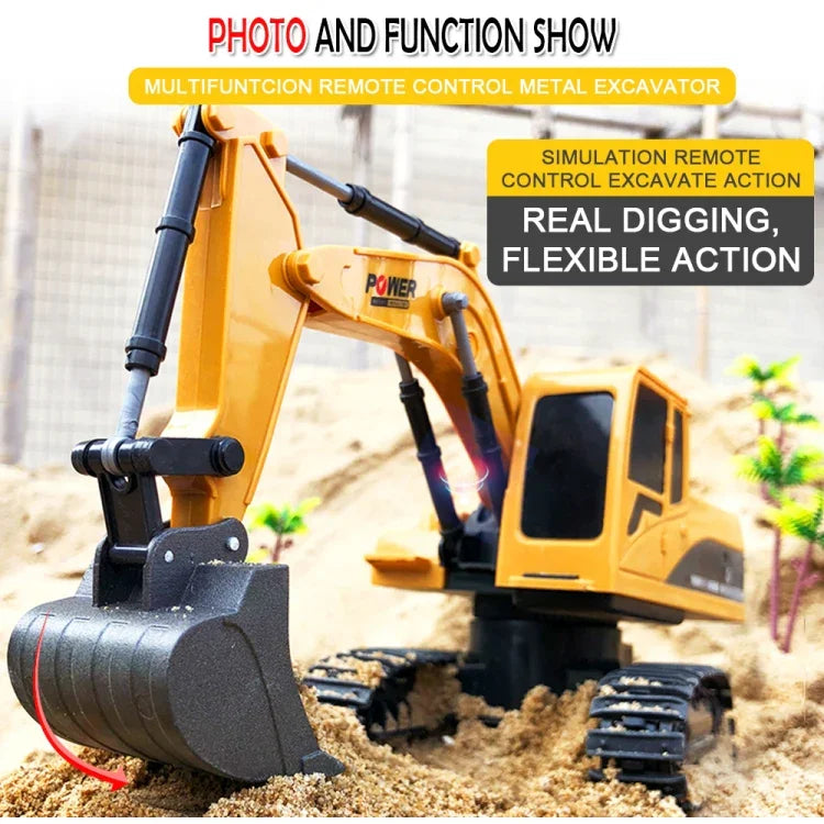 258-1 6 canaux 2,4 GHz 1/24RC Excavatrice métallique télécommandée, voiture RC rechargeable, métal