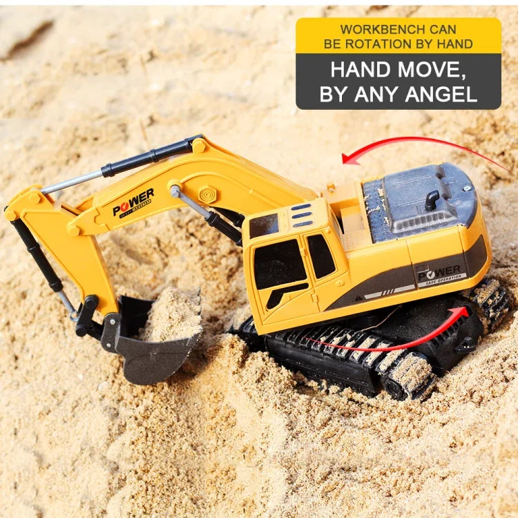 258-1 6 canaux 2,4 GHz 1/24RC Excavatrice métallique télécommandée, voiture RC rechargeable, métal