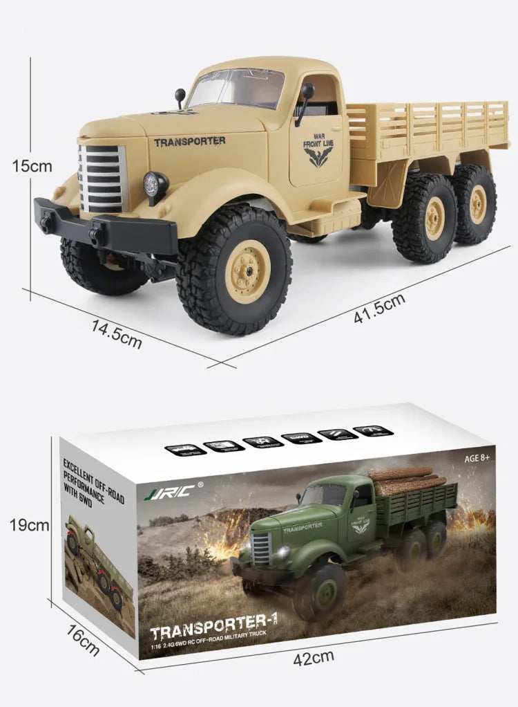 Camion militaire tout-terrain JJR/C Q60 Transporter-1, miniature 1:16, radiocommandée 2,4 GHz, 6 roues motrices, chenillée, jouet Q60