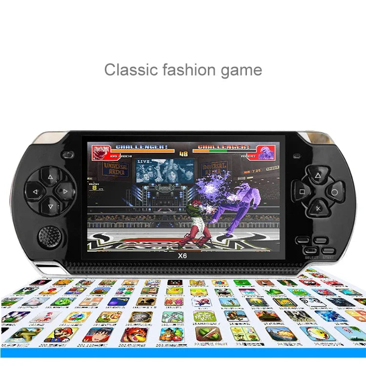 Console de jeu portable rétro X6 avec écran de 4,3 pouces, caméra 3 MP, 10 000 jeux intégrés, compatible avec la lecture de livres électroniques, l'enregistrement, la lecture de musique et de vidéos.