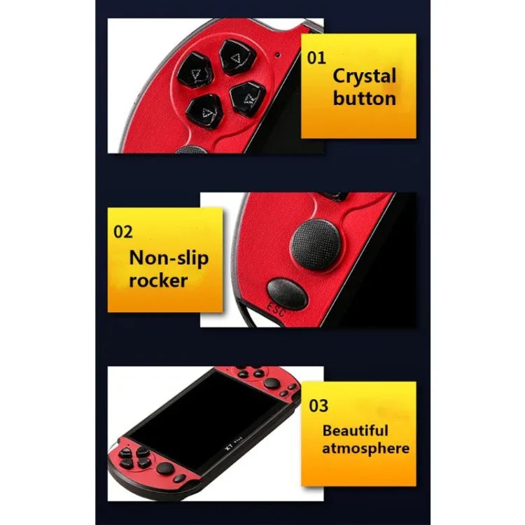 Console de jeux portable rétro X7 Plus avec écran HD 5,1 pouces et 8 Go de mémoire, compatible MP4/ebook, X7 Plus (Jaune + Rouge), X7 Plus (Jaune), X7 Plus (Bleu + Rouge), X7 Plus (Bleu), X7 Plus (Rouge)