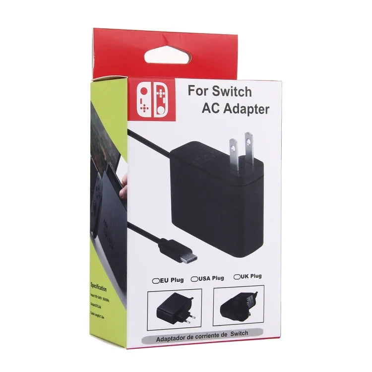 Adaptateur secteur pour console Nintendo Switch (NS), alimentation 5 V CC, câble de 1,5 m, prise européenne (noir).