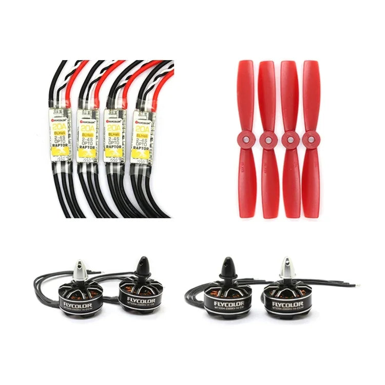 Kit de motorisation Flycolor Raptor Series, comprenant 4 variateurs de vitesse 20 A, 4 moteurs 2300 KV et 4 hélices 5045 (2300 KV).