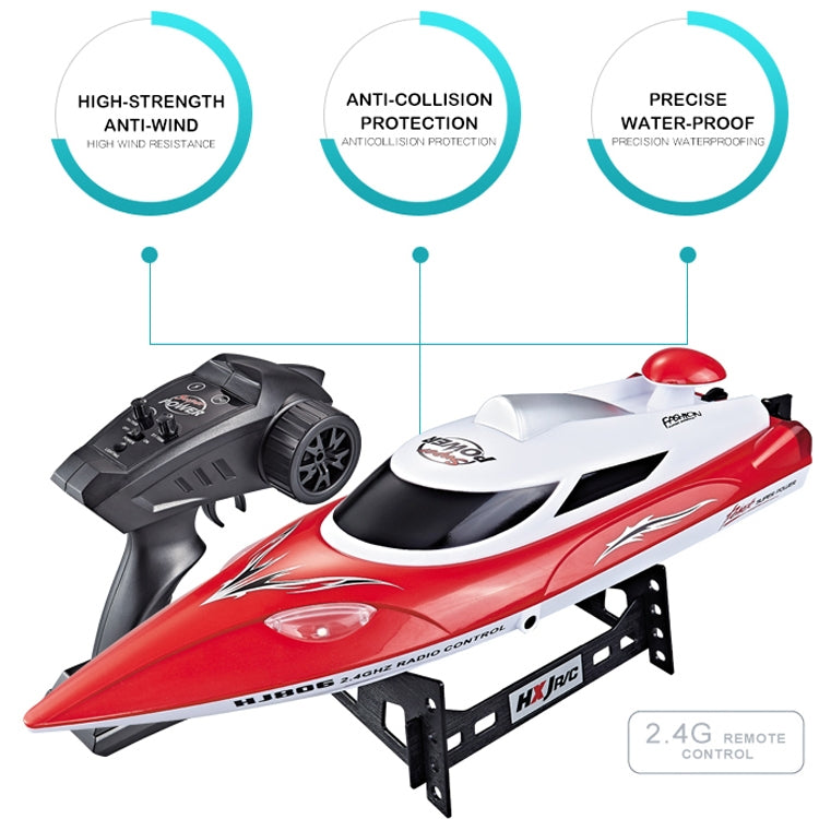 Bateau de course haute vitesse HongXunJie HJ806 2,4 GHz à refroidissement liquide avec télécommande, fonction de retournement automatique et portée de 200 m.