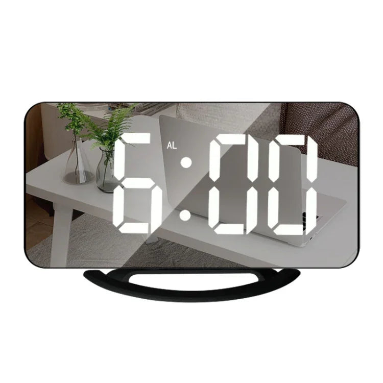 TS-8201-W Miroir de maquillage LED multifonctionnel Horloge de bureau Alarme électronique photosensible automatique