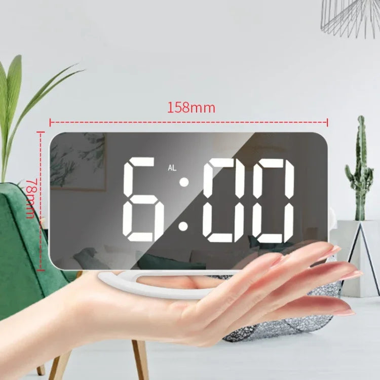 TS-8201-W Miroir de maquillage LED multifonctionnel Horloge de bureau Alarme électronique photosensible automatique