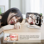 TS-8201-W Miroir de maquillage LED multifonctionnel Horloge de bureau Alarme électronique photosensible automatique