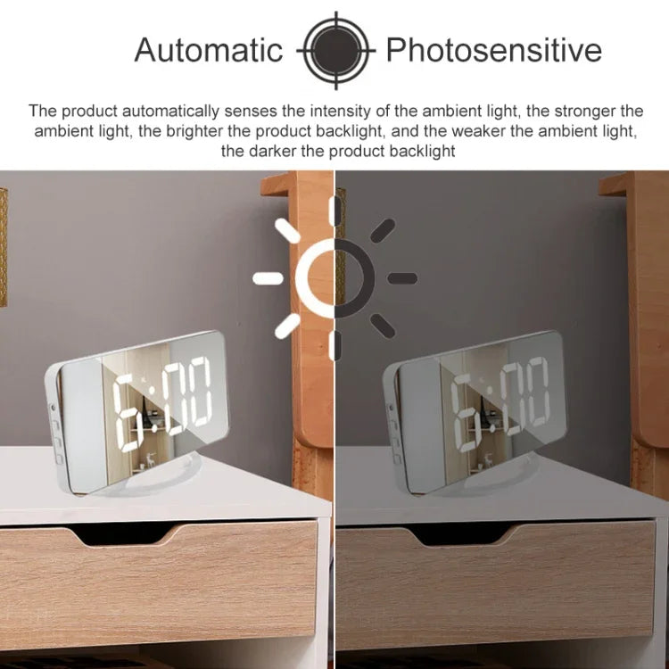 TS-8201-W Miroir de maquillage LED multifonctionnel Horloge de bureau Alarme électronique photosensible automatique